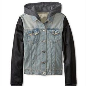 Vintage Havana denim jacket - leather arms & hood